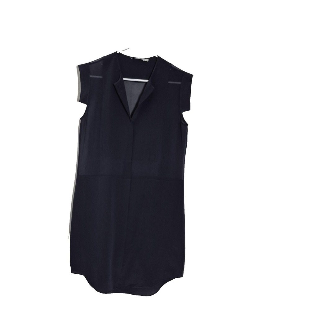 T Alexander Wang Dress Womens Small Navy Blue Silk Sheer Shift Short Sleeve Mini